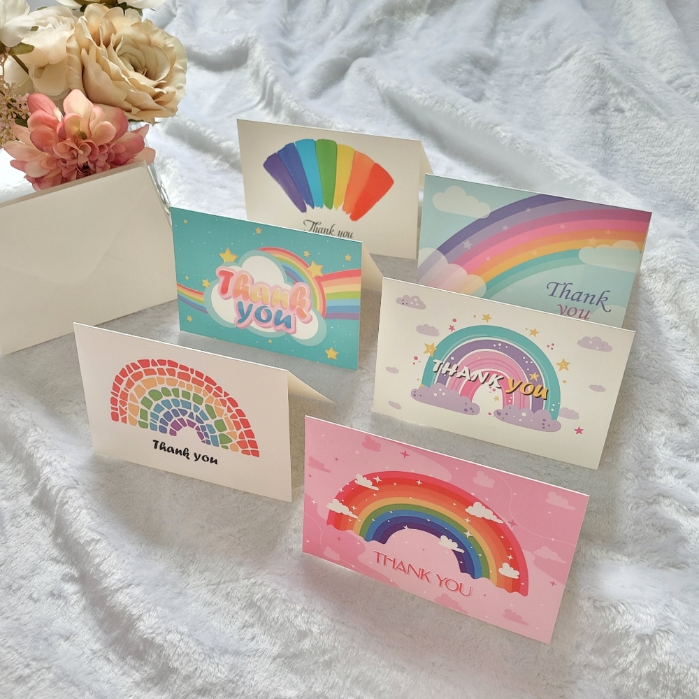 Boho Rainbow Thank You Cards with Envelopes NWT
